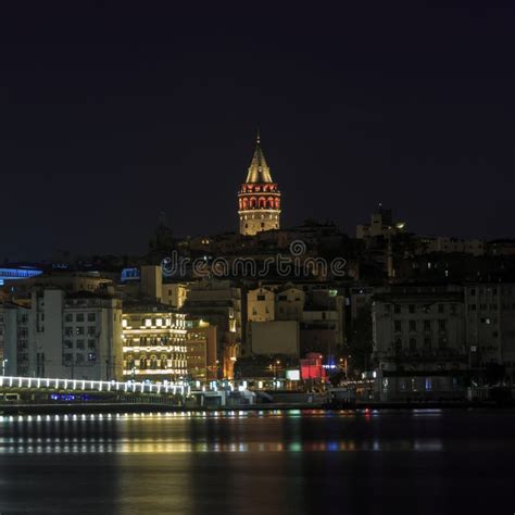 Night View of Galata Bridge and Galata Tower. Stock Image - Image of ...