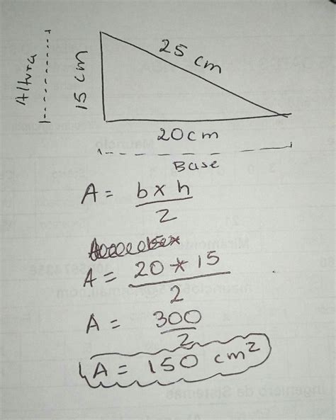 ¿Cuál es el área de un triángulo rectángulo de lados 15cm, 20cm y 25 cm? - Brainly.lat