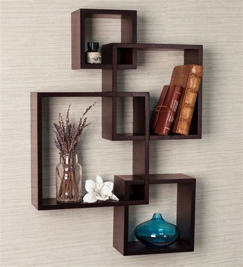 Buy Engineered Wood Intersecting Wall Shelf in Brown Colour by Driftingwood Online - Modern Wall ...