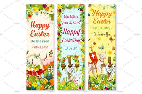 Easter holiday symbols greeting banner set design | Background Graphics ~ Creative Market