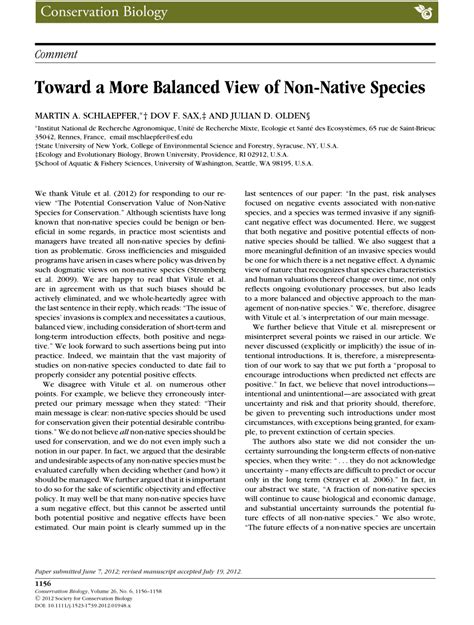 (PDF) Toward a More Balanced View of Non-Native Species