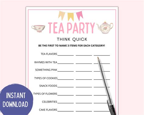 Tea Party Think Quick Tea Party Games Tea Party Games - Etsy