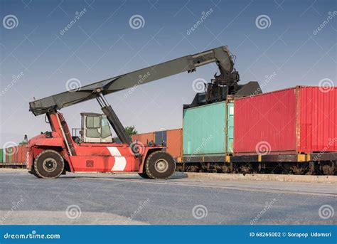 Forklift moving containers stock photo. Image of forklifttruck - 68265002