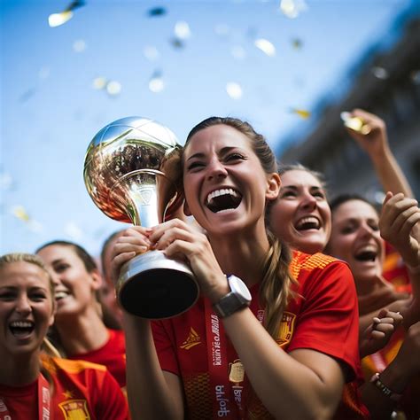 Premium AI Image | Spain women's national football team victory Spanish team celebrating after ...