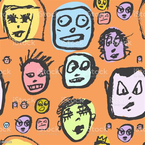 Doodles Faces Pattern Stock Illustration - Download Image Now - Adult, Adults Only, Arranging ...