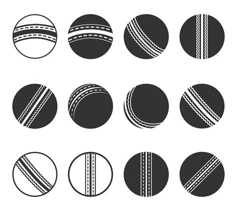 Cricket ball Clip Art Black Color Set Design, White Background With ...