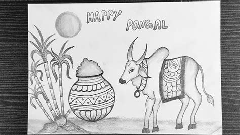 Mattu Pongal Drawing || How To Draw Pongal Pot And Cow || Step By Step || Pencil Sketching - YouTube