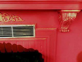 Detail of fire place make over, added trim, gold on pink, … | Flickr