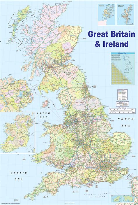 Buy HUGE LAMINATED / ENCAPSULATED Of The UK British Isles GB Road Measures 36 x 24 inches (91.5 ...