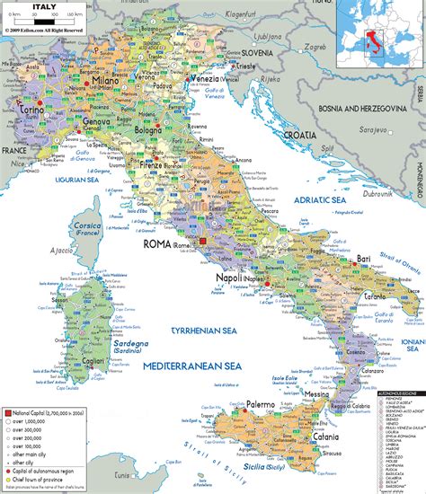 Large detailed political and administrative map of Italy with all cities, roads and airports ...