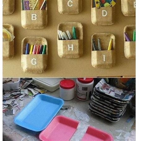 styrofoam trays, covered with paper.....great reuse!