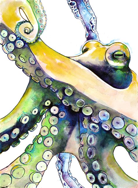 Watercolor Painting Octopus Art Print Bright by Krislyndillard