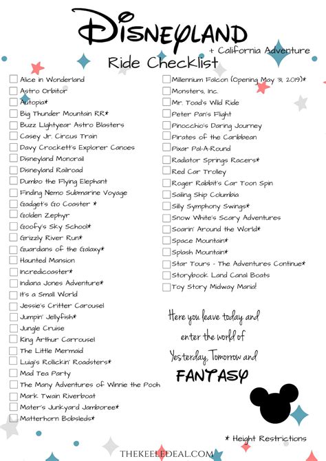 Printable List Of Disney Rides And Shows | Example Calendar Printable