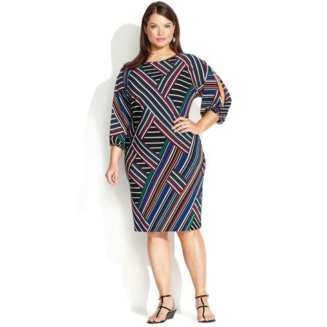 Calvin Klein Plus Size Splitsleeve Printed Dress in Multicolor (Multi ...