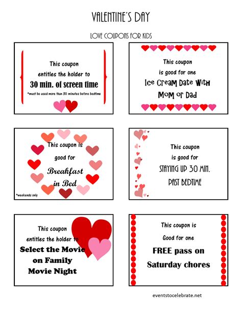 Valentine's Day Love Coupons - events to CELEBRATE!