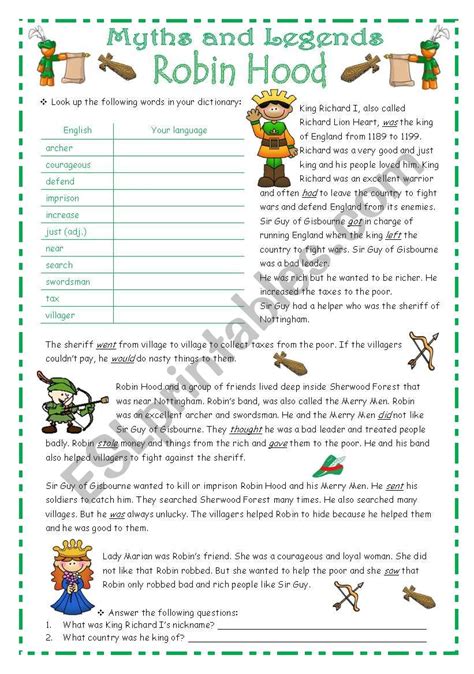 ROBIN HOOD - Myths & Legends series #1 - ESL worksheet by blizzard1