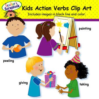 Kids Action Verbs Clip Art by TeachersScrapbook | TpT