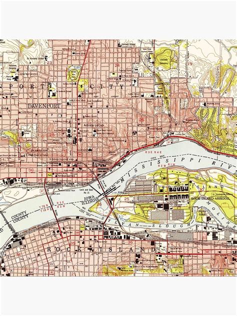 "Vintage Map of Davenport Iowa (1953)" Acrylic Block for Sale by ...