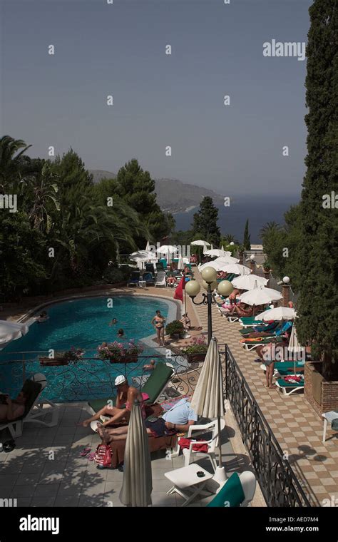 Hotel swimming pool Taormina Stock Photo - Alamy