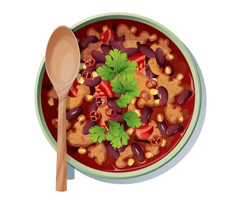 Premium Vector | Bean soup with meat tomatoes and peppers on a white ...