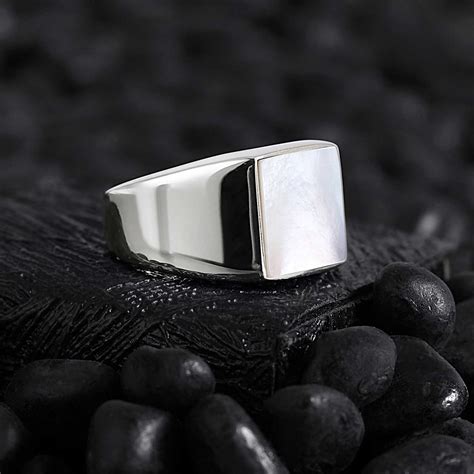 Basic Square Silver Ring with Mother of Pearl | OTTASILVER