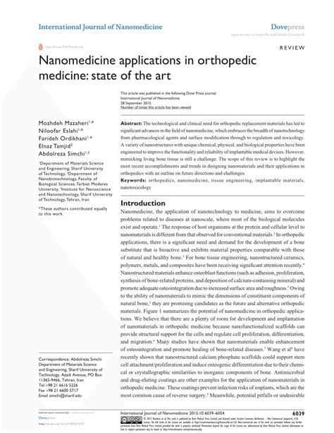 (PDF) Nanomedicine applications in orthopedic medicine: State of the art