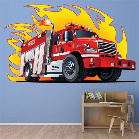 Fire Truck & Flames Childrens Wall Decal Sticker WS-41201 | eBay