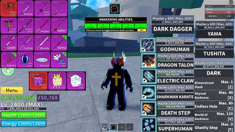 Blox Fruit Account Lv.2400[MAX] Godhuman | Awaken Dark - Unverified Account