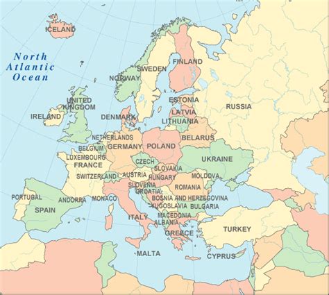 World Map Of Europe With Countries