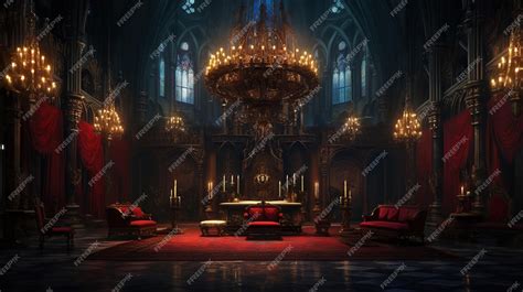 Premium AI Image | Vampire Dracula castle interior victorian red furnitures Halloween concept ...