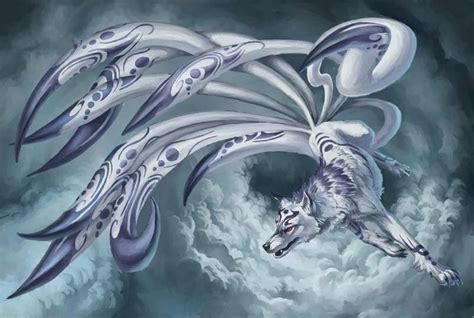 a painting of a wolf flying through the air