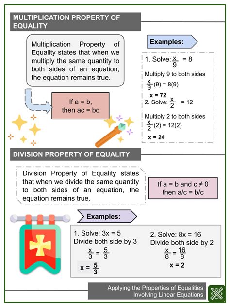 Applying the Properties of Equalities 7th Grade Math Worksheets