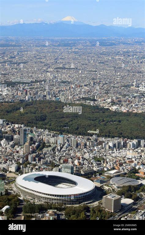 An aerial photo shows a view of Tokyo on Oct. 23, 2019.National Stadium ...