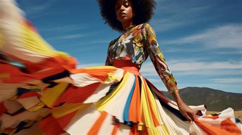 Premium AI Image | A Paris fashion black model posing in a colorful dress