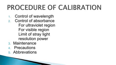 Calibration of uv visible spectrophotometer