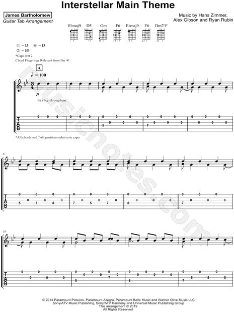 Robert Lunn Interstellar (Main Theme) Guitar Tab In A Minor Download ...