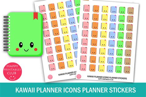 Kawaii Planner Icons Planner Stickers Graphic by Happy Printables Club ...