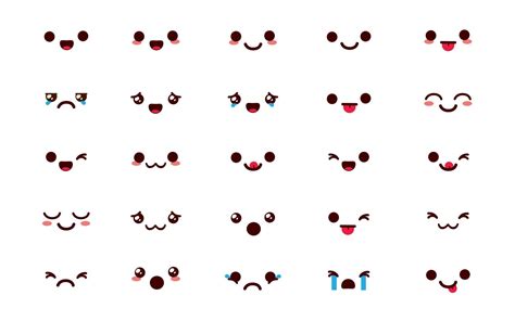 Emojis kawaii chibi vector set. Emoticon cute cartoon in happy face reaction and emotion ...