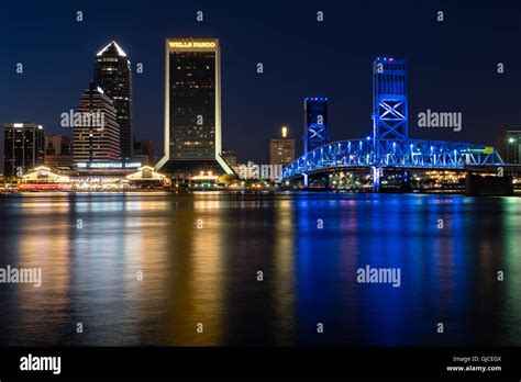 Downtown Jacksonville Skyline at Night, Jacksonville, Florida Stock ...