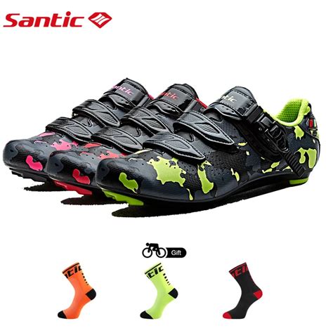 SANTIC Cycling Road Bike Shoes Breathable Carbon Fiber Cycling Athletic Racing Team Bicycle ...