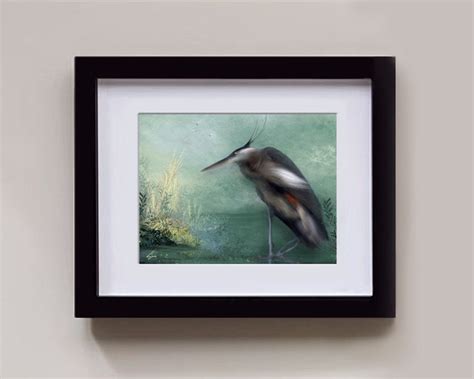 Great Heron Nautical Green Bird Art Print - Etsy