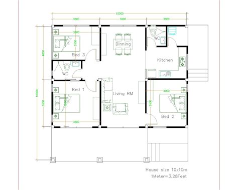 10m X 10m Modern House Plan 3-bedroom 2-bath Hip Roof - Etsy Canada