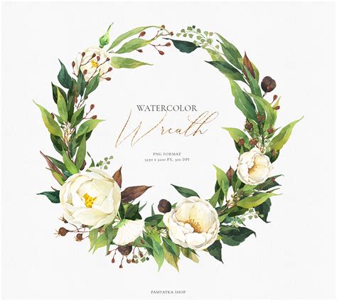 Watercolor floral wreath- white flowers & greenery By Pamyatka | TheHungryJPEG