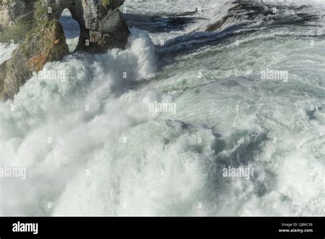 Waterfall of Rhine Falls in spring, the largest waterfalls in Europe. Neuhausen am reinfall ...