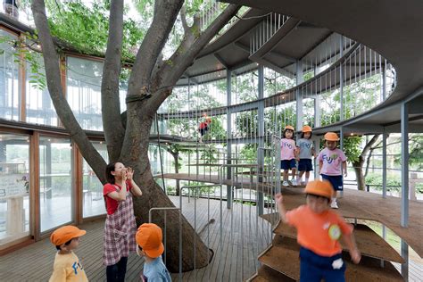 Ring Around a Tree, Tokyo, Japan by TEZUKA ARCHITECTS Two classrooms and a playground for the ...