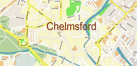 Chelmsford UK PDF Vector Map: City Plan High Detailed Street Map editable Adobe PDF in layers