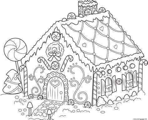 Gingerbread House Christmas Coloring page Printable