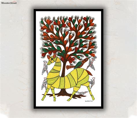 Buy Deer and Tree Gond Art Painting Online in India at Best Price ...