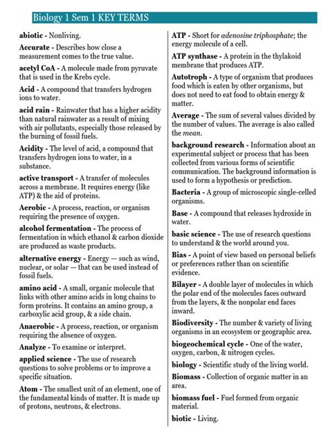 Biology Key Terms | PDF | Cell (Biology) | Cell Membrane