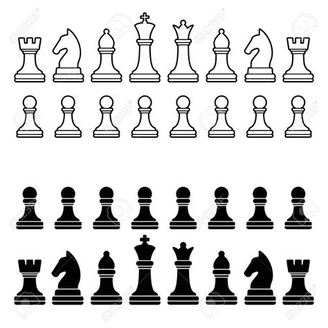 a set of black and white chess pieces on a white background royaltyvectors